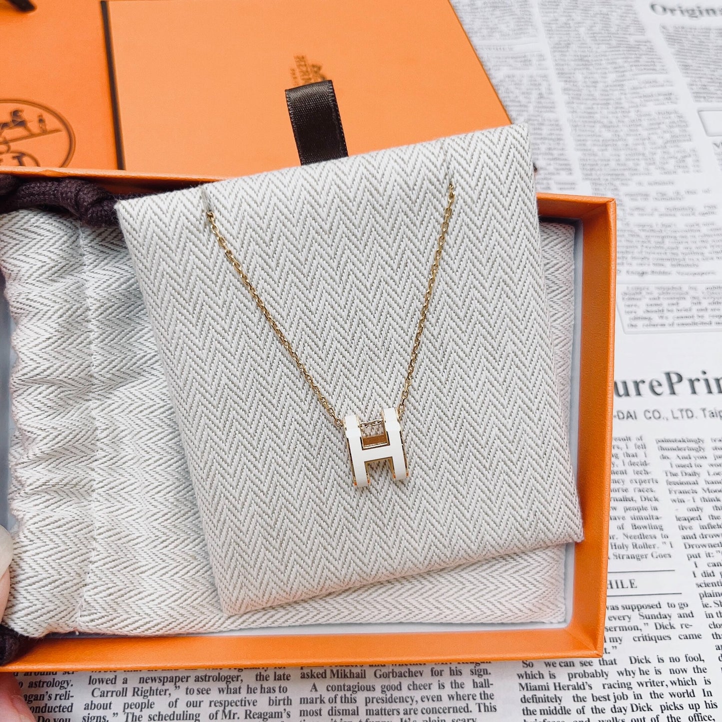 Hermes Large H Rose Gold Necklace
