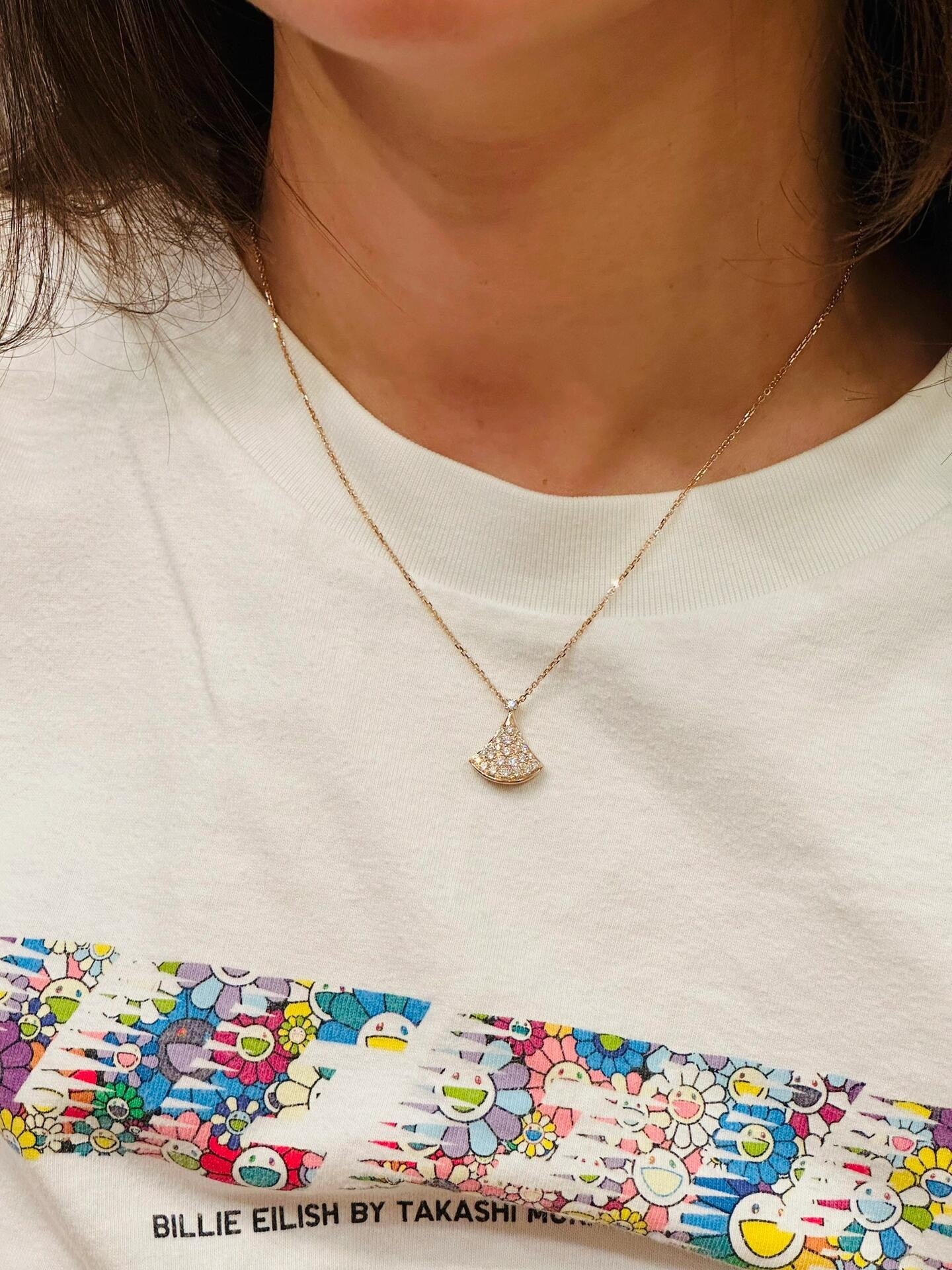 Bvlgari rose gold full diamond fan necklace