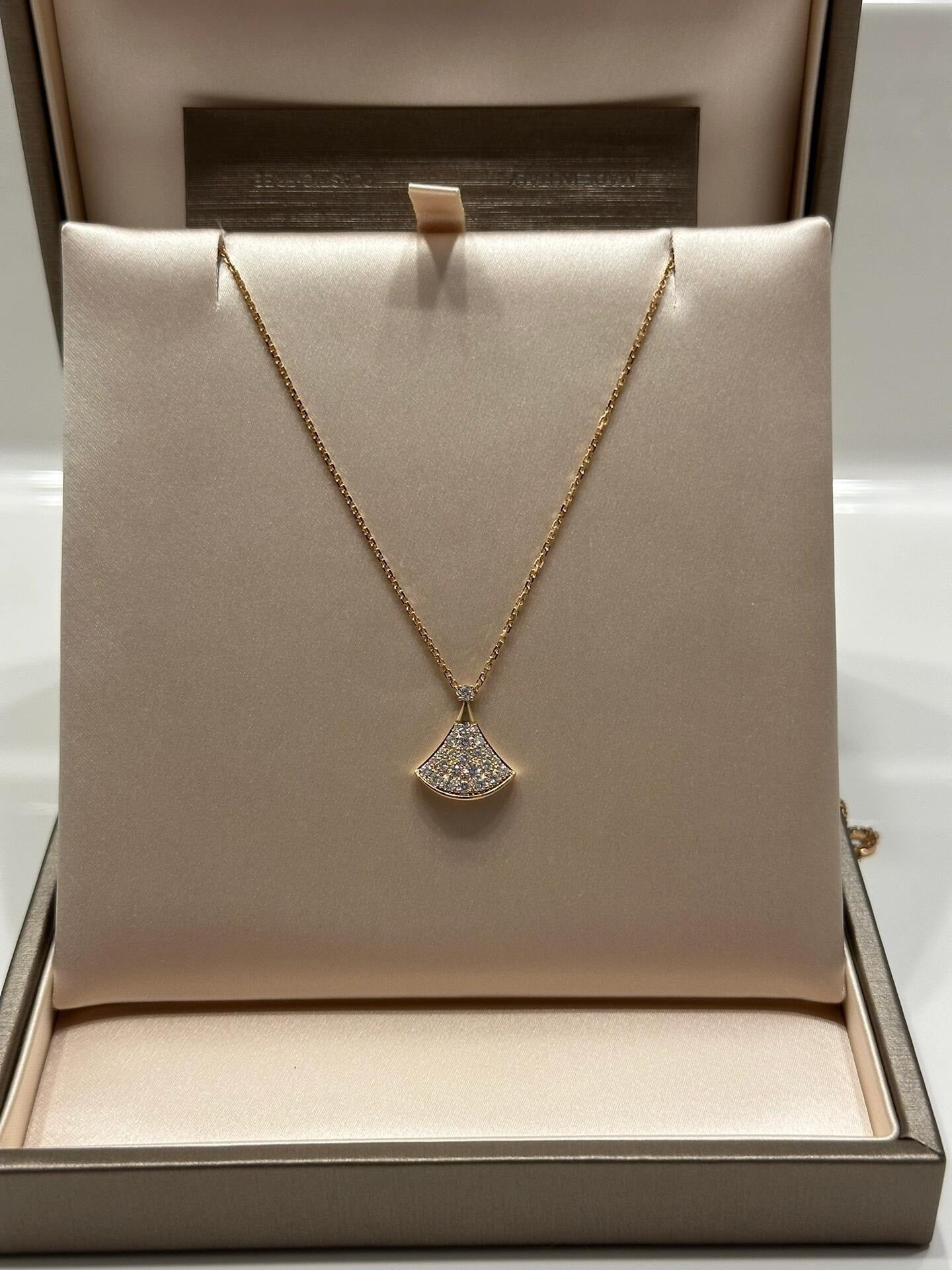 Bvlgari rose gold full diamond fan necklace