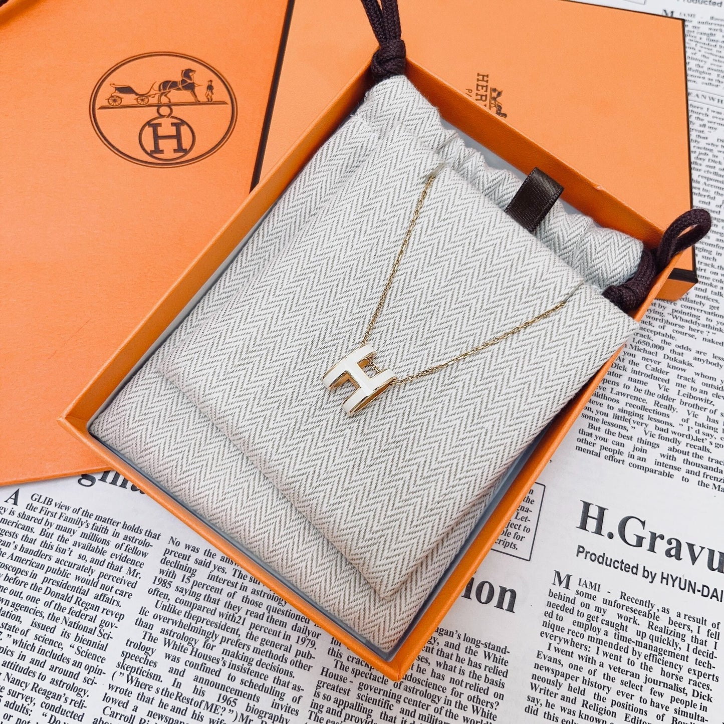 Hermes Large H Rose Gold Necklace