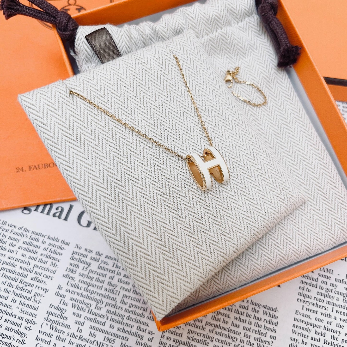 Hermes Large H Rose Gold Necklace