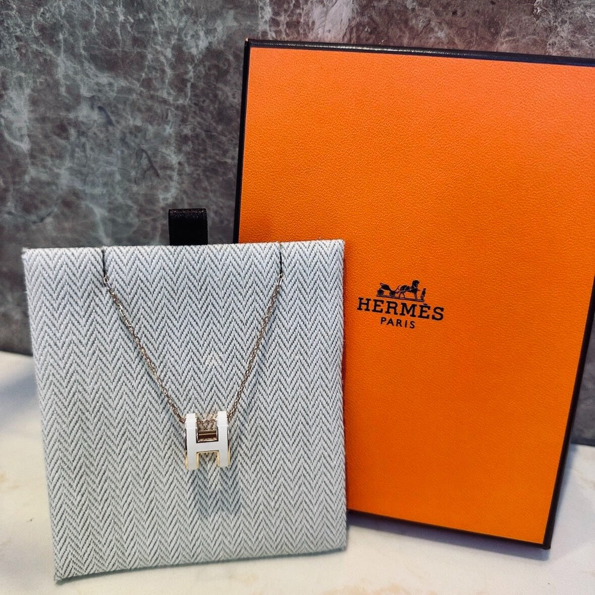 Hermes Large H Rose Gold Necklace