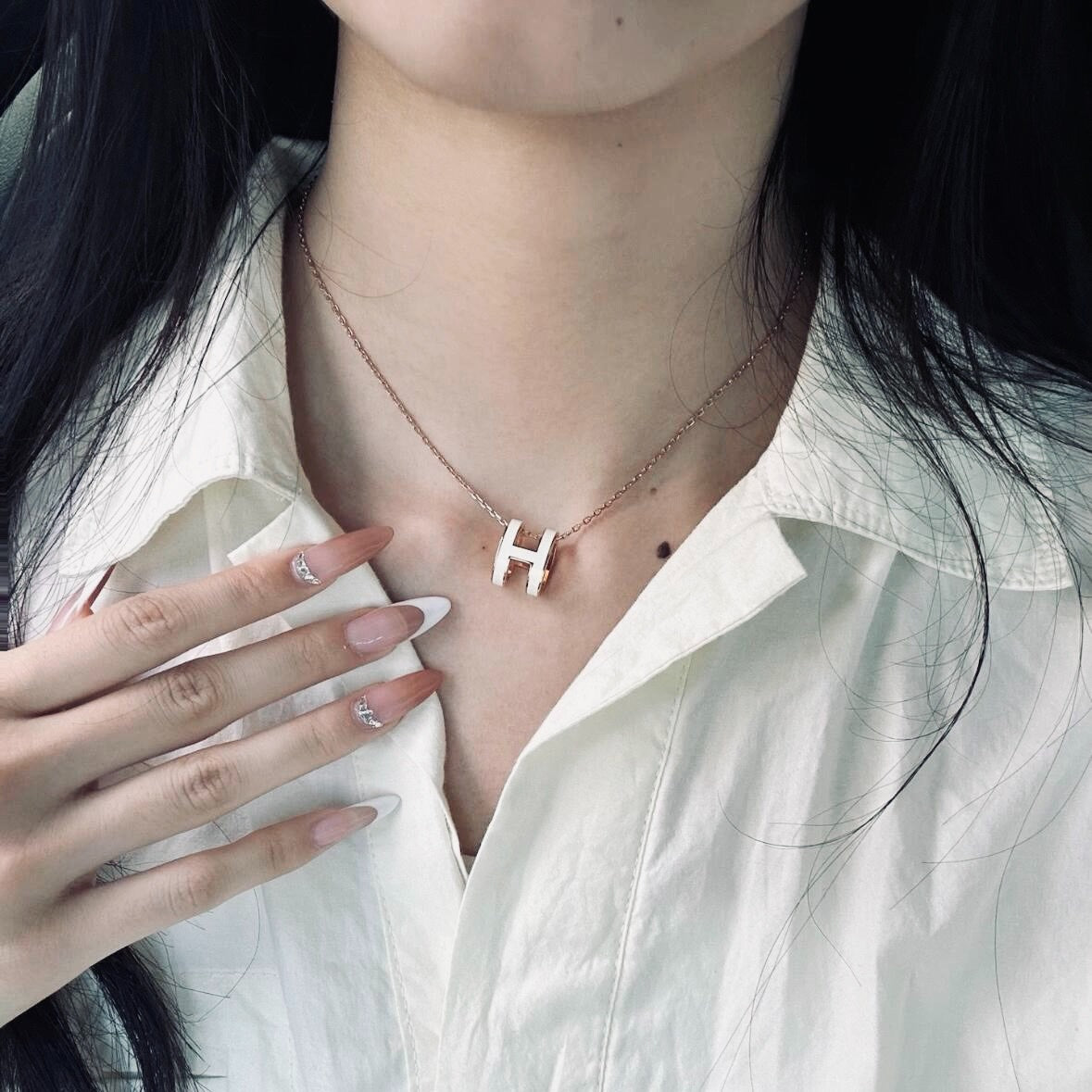 Hermes Large H Rose Gold Necklace