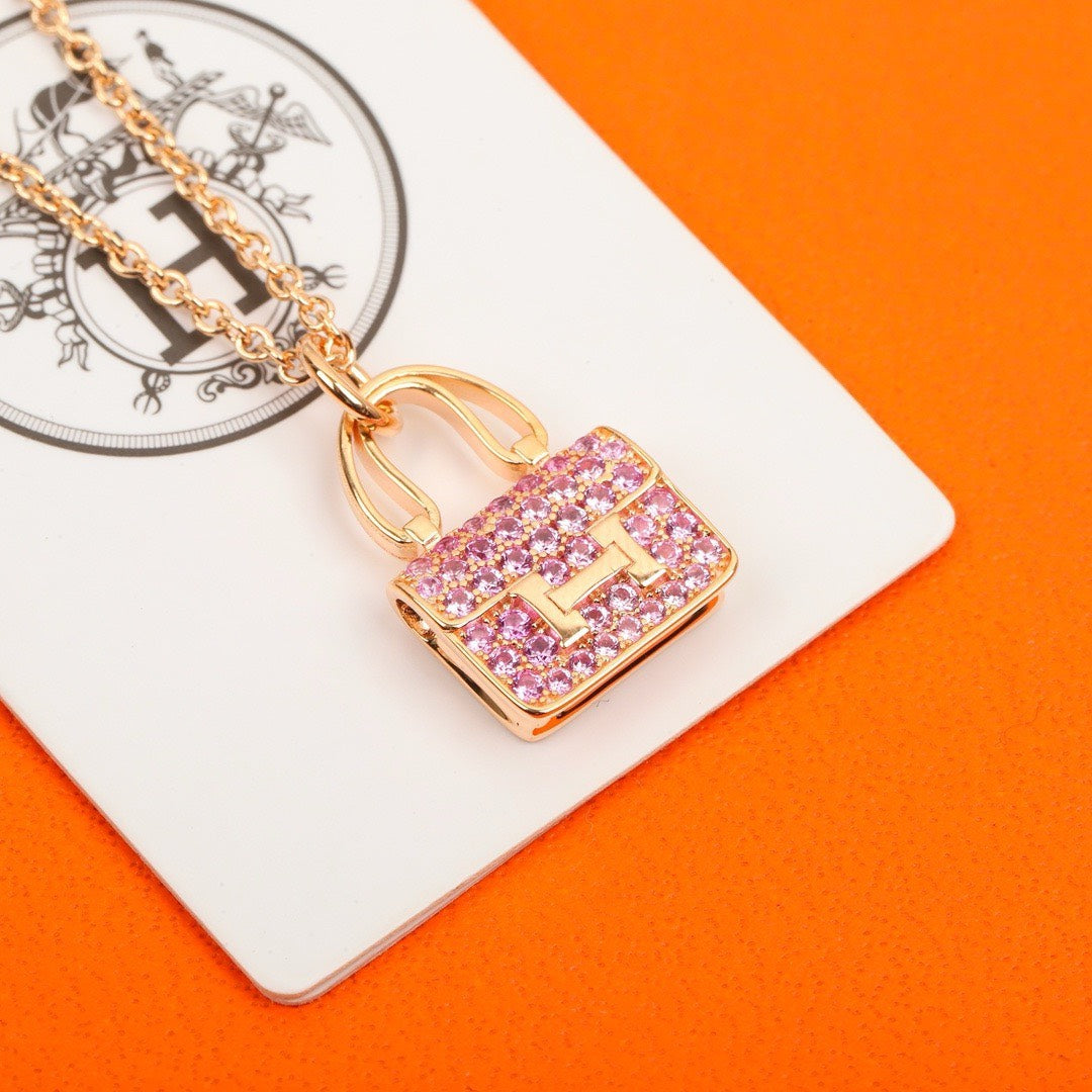 Hermes colored gemstone Kangkang bag necklace