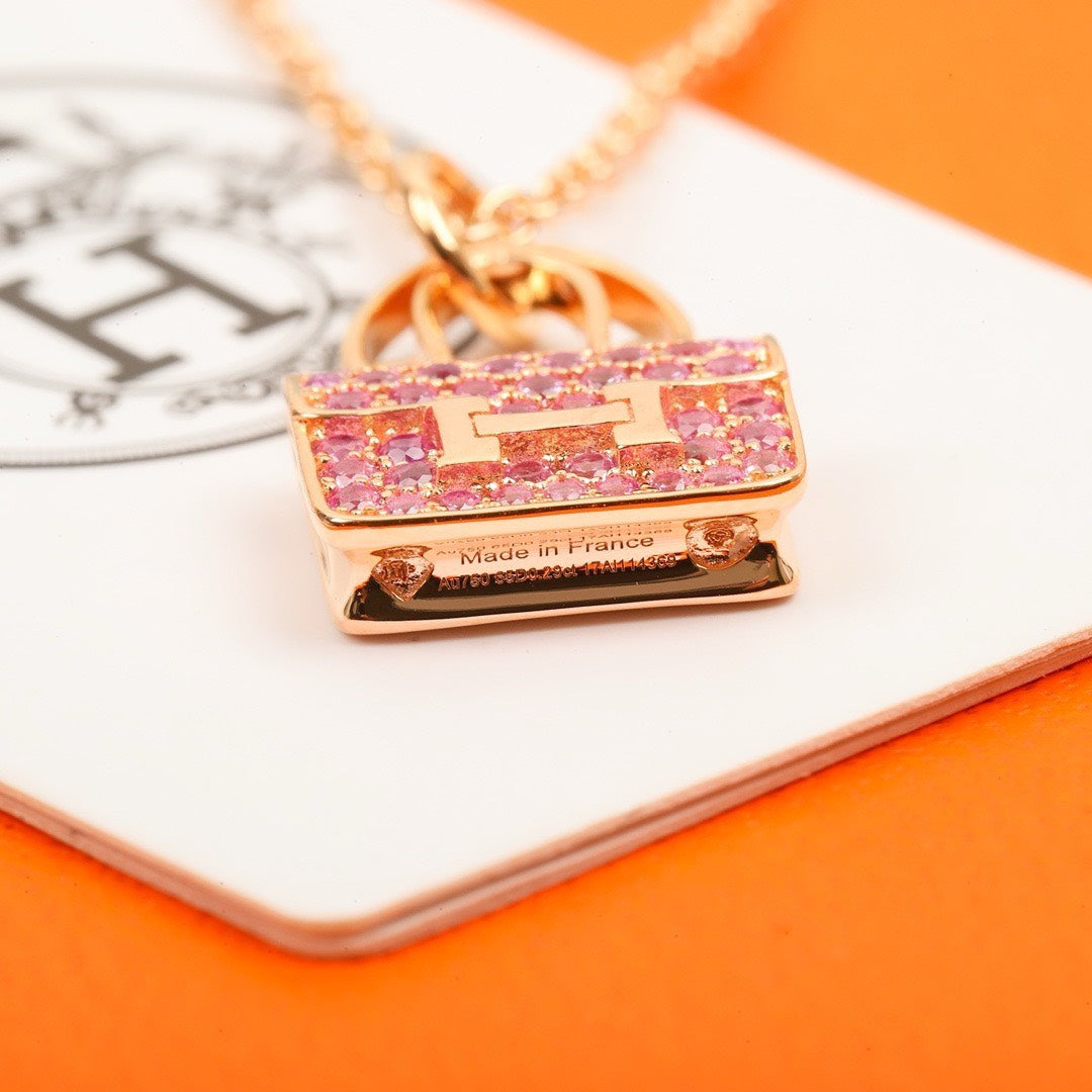 Hermes colored gemstone Kangkang bag necklace